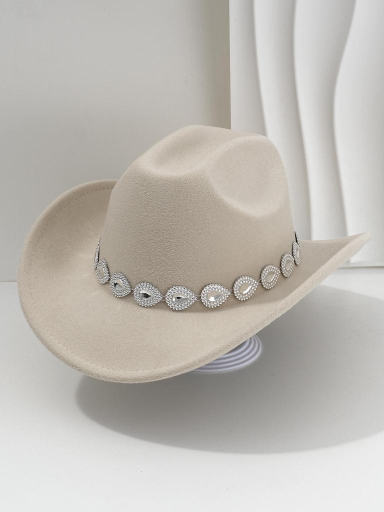 Women's Western Cowboy Hat with Teardrop Gem Embellishment - Vintage Jazz Party Hat.