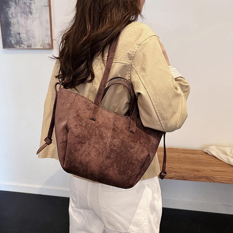 Yogodlns New Womens PU Leather Shoulder Bags Retro Tote Bag Autumn Winter Suede Large Capacity Shoulder Bag Versatile Commuting Bag