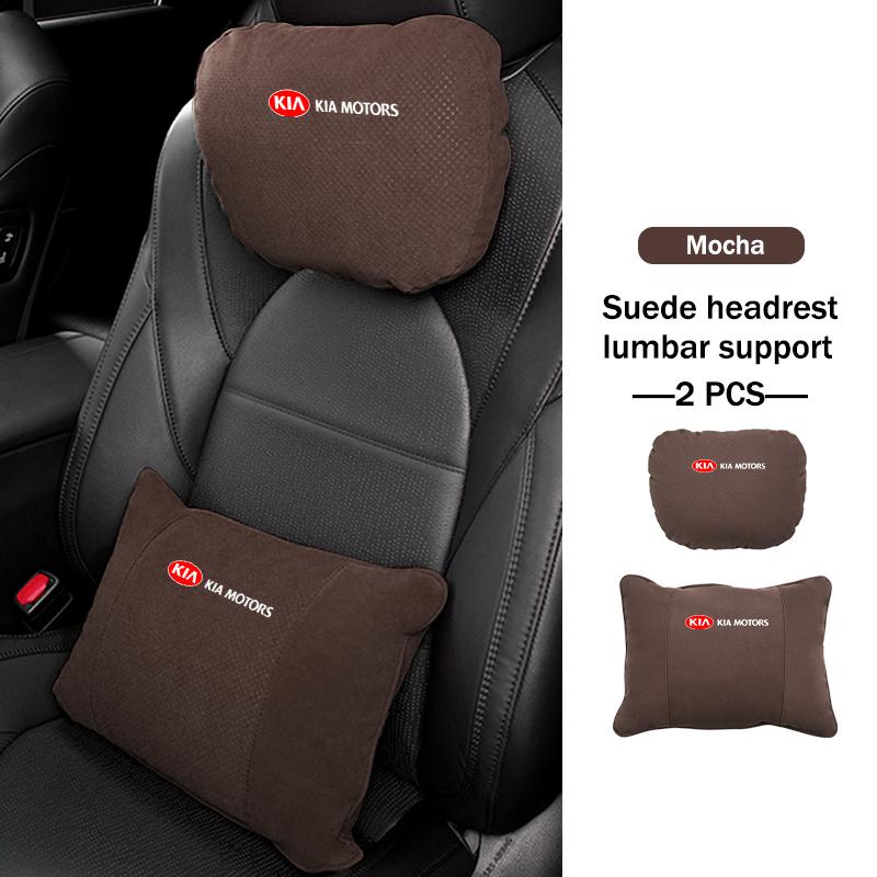 ACZ2 Car Styling Soft Suede Headrest Neck Support Seat Breathable Waist Pad Pillow Mat For KIA Sorento Stinger Soul Spectra Niro