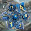 7 Pcs Blue Eyeball Golden Number Sharp Edge Resin Dice Polyhedral Dice Suitable for Role-Playing RPG Board Game