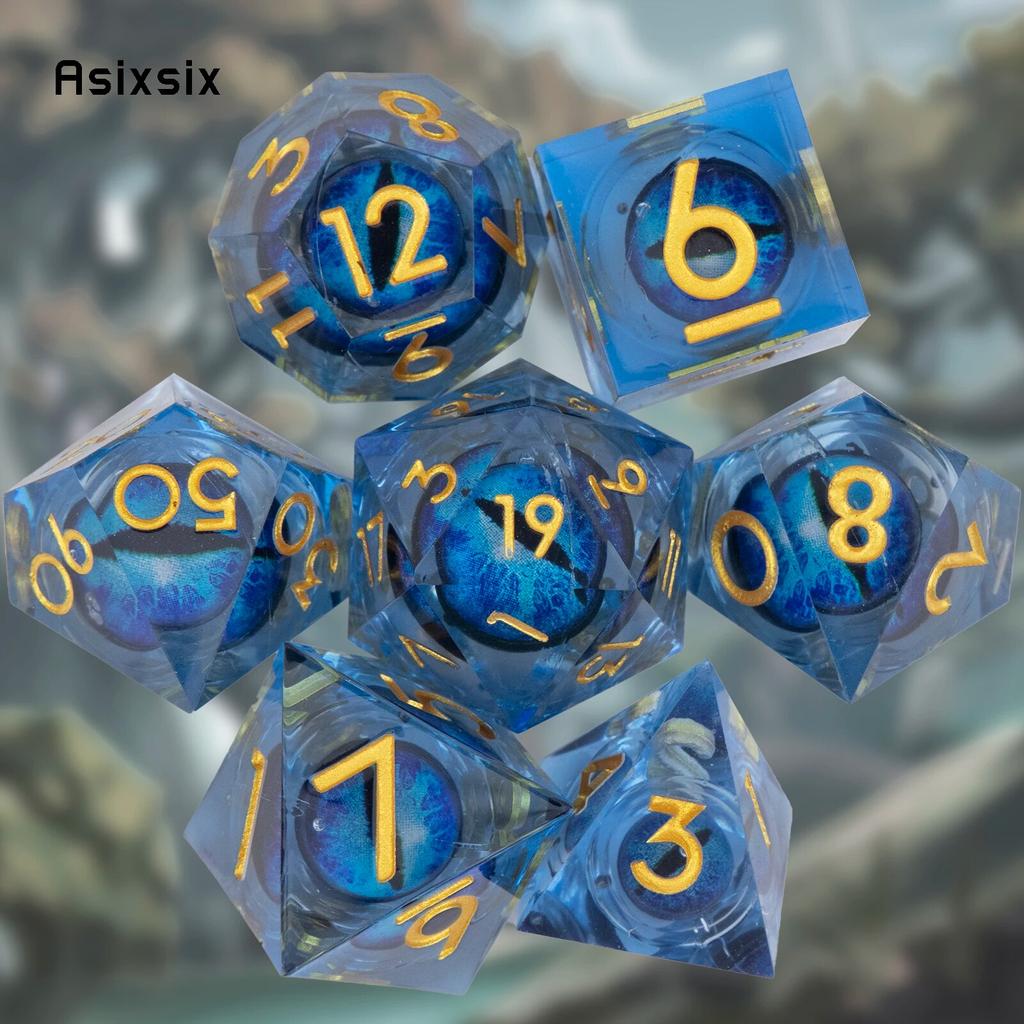 7 Pcs Blue Eyeball Golden Number Sharp Edge Resin Dice Polyhedral Dice Suitable for Role-Playing RPG Board Game