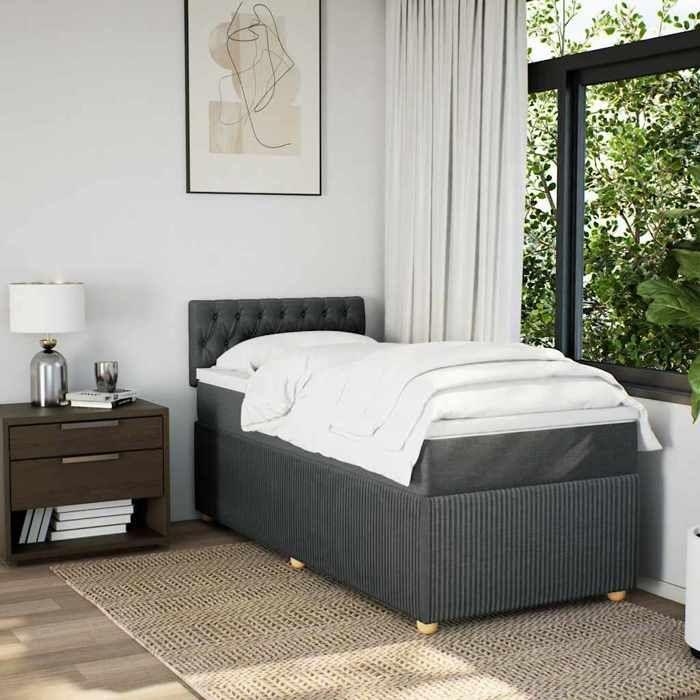 Maison Exclusive - Sommier à lattes de lit avec matelas Gris foncé 90x200 cm Tissu