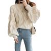 Women's Lantern Sleeve Cable Knit Cardigan - Autumn/Winter Korean Loose Style Sweater