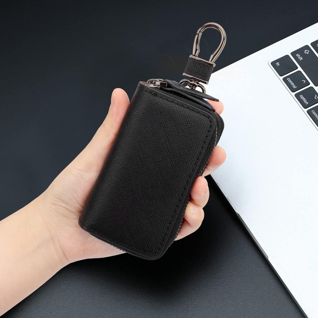 Smart Key Case for Men and Holds Two Keys Double Convenient Women, Simultaneously, Pockets, Leather, Multifunctional, (Black)