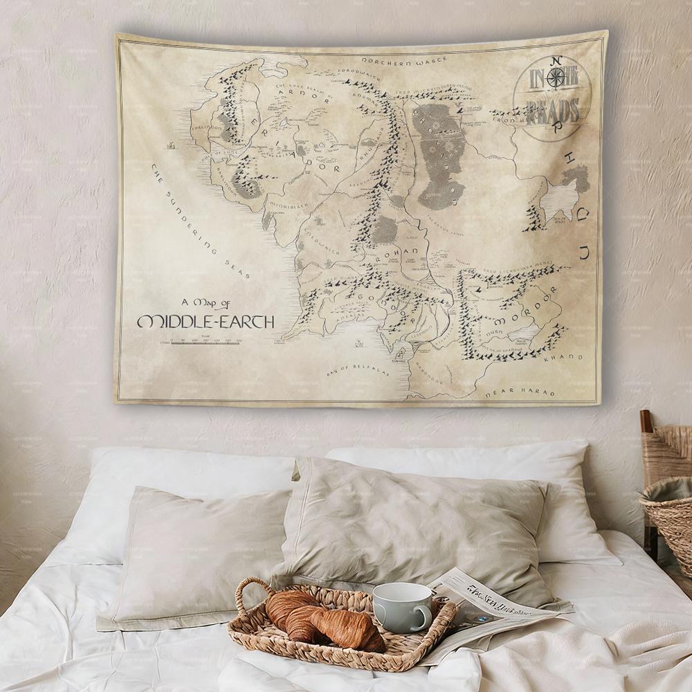 Fantasy Middleearth Map Tapestry Movie Map Wall Hanging for Living Room Bedroom Fan Decor