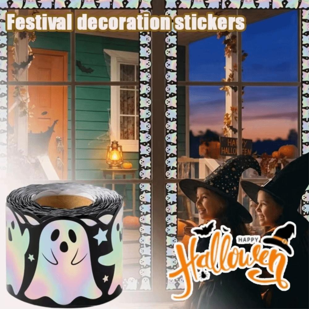 Waterproof Self-Adhesive Ghost Sticker Iridescent Holographic Decals Halloween Border Trim Office