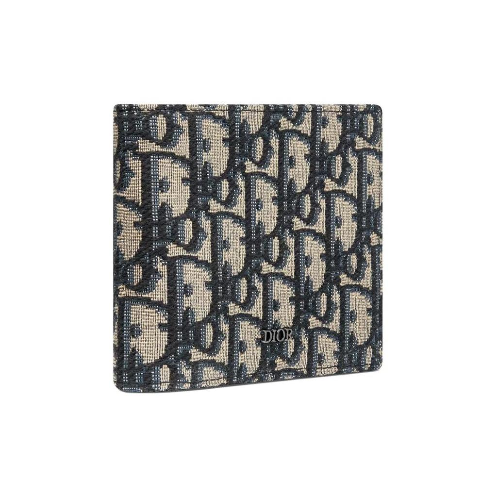 Dior Embroidered Monogram Leather Lined Short Double Fold Fabric Wallet Unisex Wallet Beige Black 2OBBH027YSE-H05E