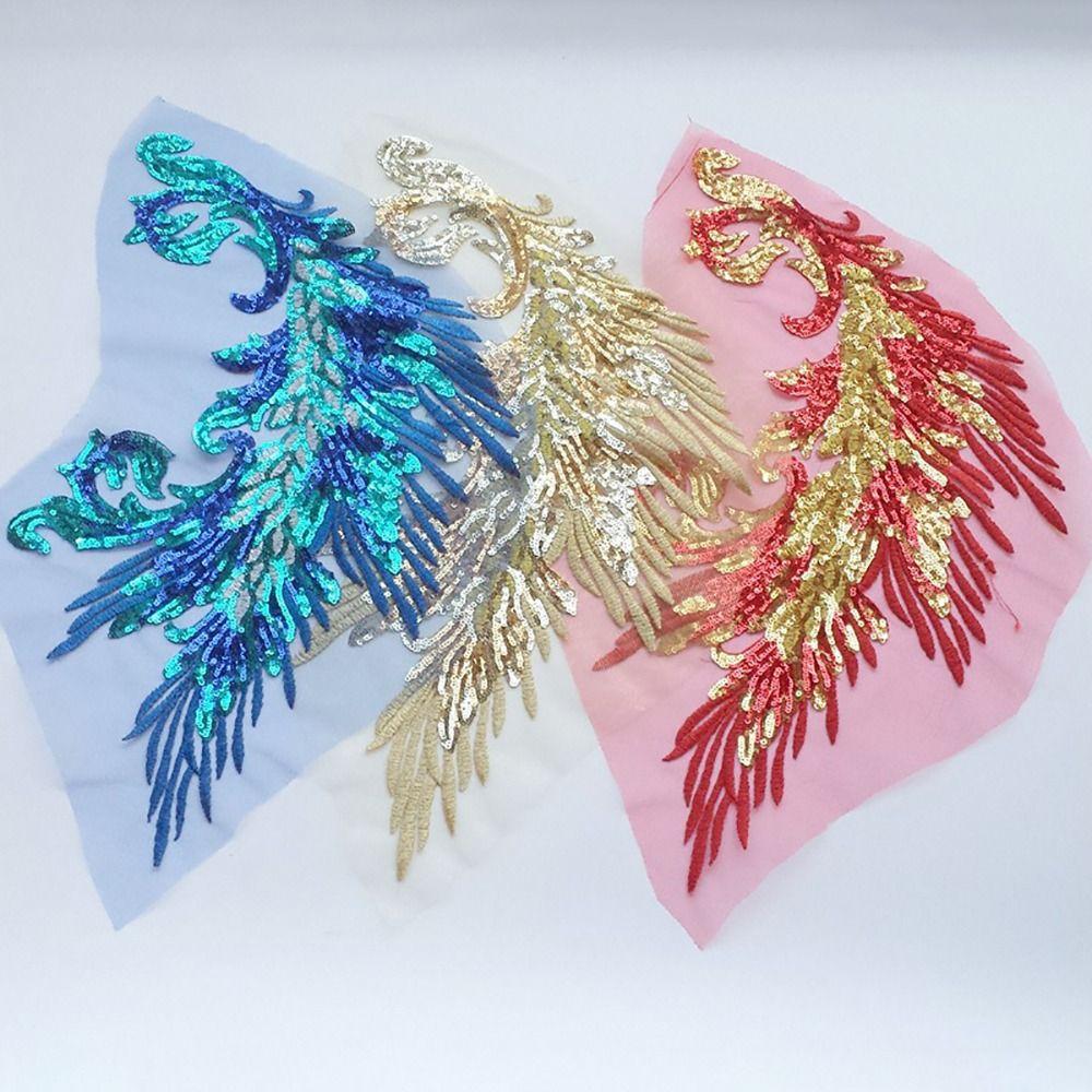 DIY Sequined Embroidery Patches Phoenix Tail Feather Clothing Applique Stage Costumes
