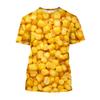 Corn Pattern T-shirt for Men, Fun Coarse Grain 3D Printed Short Sleeved Clothing, Creative Hip-hop Cool Round Neck Tops