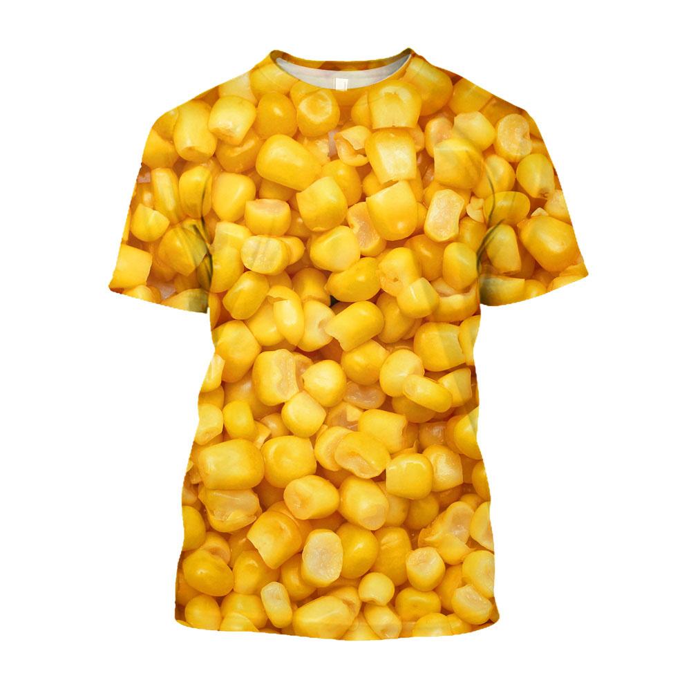 Corn Pattern T-shirt for Men, Fun Coarse Grain 3D Printed Short Sleeved Clothing, Creative Hip-hop Cool Round Neck Tops