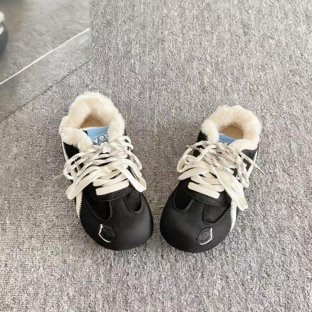 Round head two cotton shoes velvet cotton shoes German training shoes winter new retro thermal board shoes