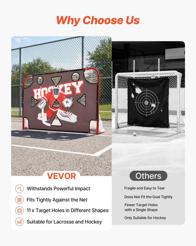 Street Hockey Goalie Shooting Target, Shooter Tutor Ice Hockey Goal Practice Target, Tear-proof Premium Net with 11 Holes, Easy Attach Targets,
