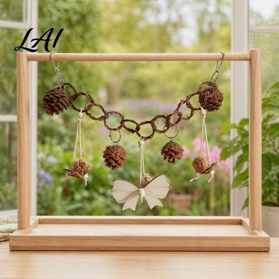 Parrot Chewing Accessory Chew Toy Pine Cone Bird Toy with Rattan Balls Chain Cage Accessories for Cockatiel Conure Lovebird