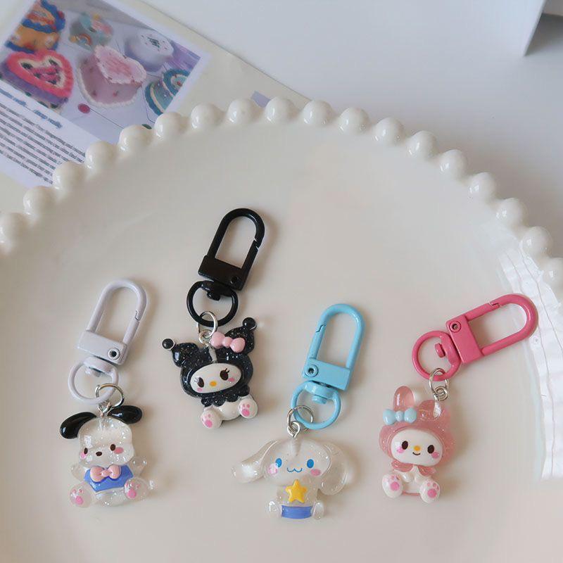 Sanrio Аниме Хелло Китти Прозрачный Мелкий Мерцающий Брелок Мультяшный Пес Циннамон Куроми Мелоди Подвеска на Сумку Милые Аксессуары для Ключей
