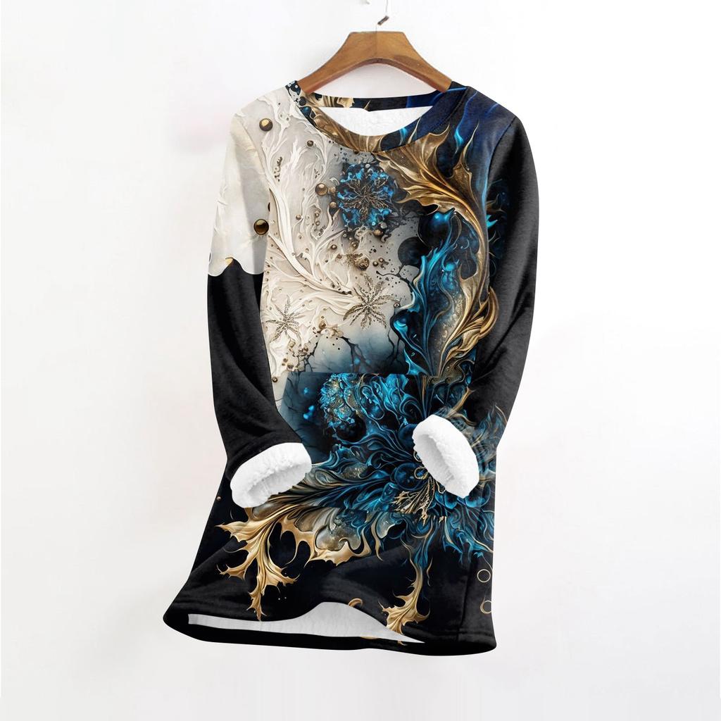 Женский модный плюшевый теплый пуловер с принтом, круглым вырезом и длинными рукавами