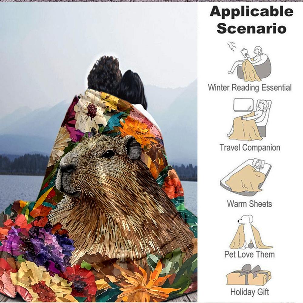 1pc Capybara, Floral Blanket - Perfect Gift for Birthdays, Christmas & Halloween- Soft, Warm & Versatile yy250909153