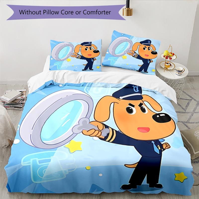 3pcs Sheriff Labrador2 Design Cover Set - HD Printed Bedding with 1 Cover and 2 Pillowcases - Perfect for Home and Dorm Decor