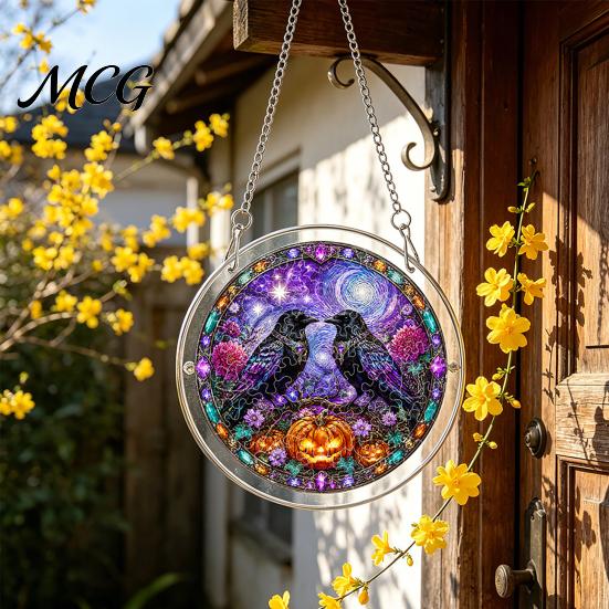 Acrylic Halloween Puzzle Suncatcher, 7.87 Inch Sun Catcher Window Cute Decorations Hanging Ornament, Ideal for Gifting and Home Decor Ornament