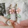 Spring Pink Flower Dangle Earrings for Women Fairy Charms Floral Leaf Earrings Summer Holiday Pendants Earrings Jewelry GiftsGood product