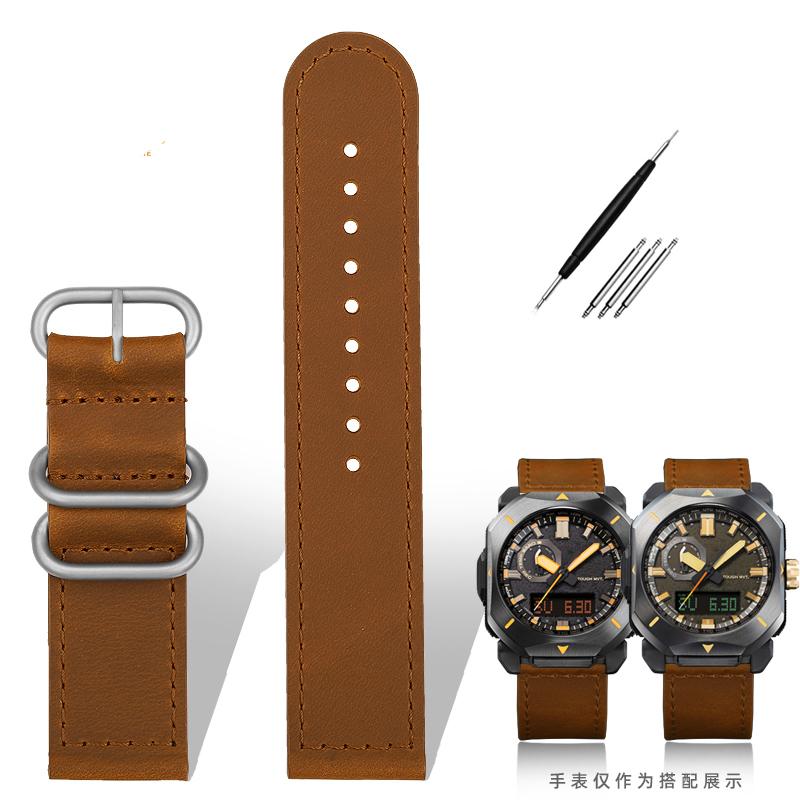 Для ремешка часов Casio PRW6900Y/6800 Кожаный ремешок PRW-60Y/50Y Ретро Винтажный Браслет из Воловьей Кожи Ремешок для Часов Черный Коричневый 23 мм
