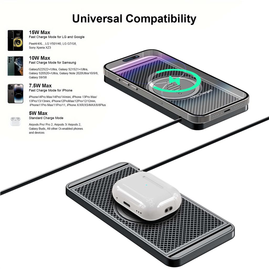 Мягкий резиновый беспроводной автомобильный зарядный коврик 15 Вт, противоскользящий держатель, быстрая зарядка, автомобильное беспроводное зарядное устройство для мобильного телефона, автомобильный stor