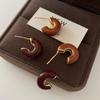 Angola Red C-Shaped Retro Minimalist Earrings with Drip Glaze