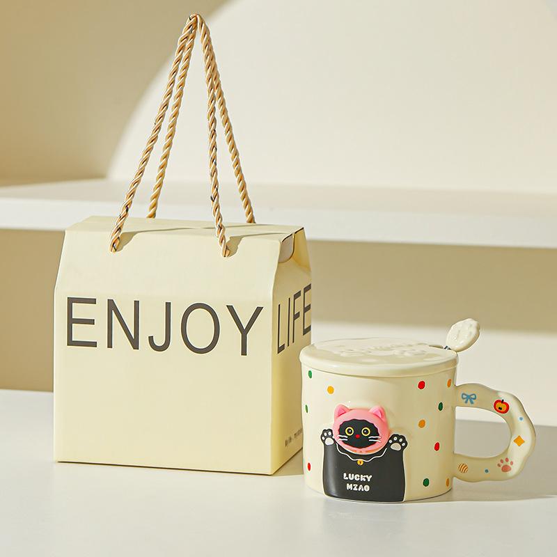Милая керамическая кружка с кошкой, с крышкой и ложкой, чашка для кофе/воды, парная кружка с подарком, высокая ценность