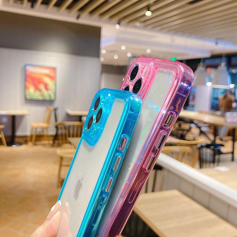 Ins Fashion Laser Love Heart Case для Iphone 13 12 11 Pro Max Xr X Xs 7 8plus яркий цвет противоударный HD прозрачный акриловый жесткий чехол