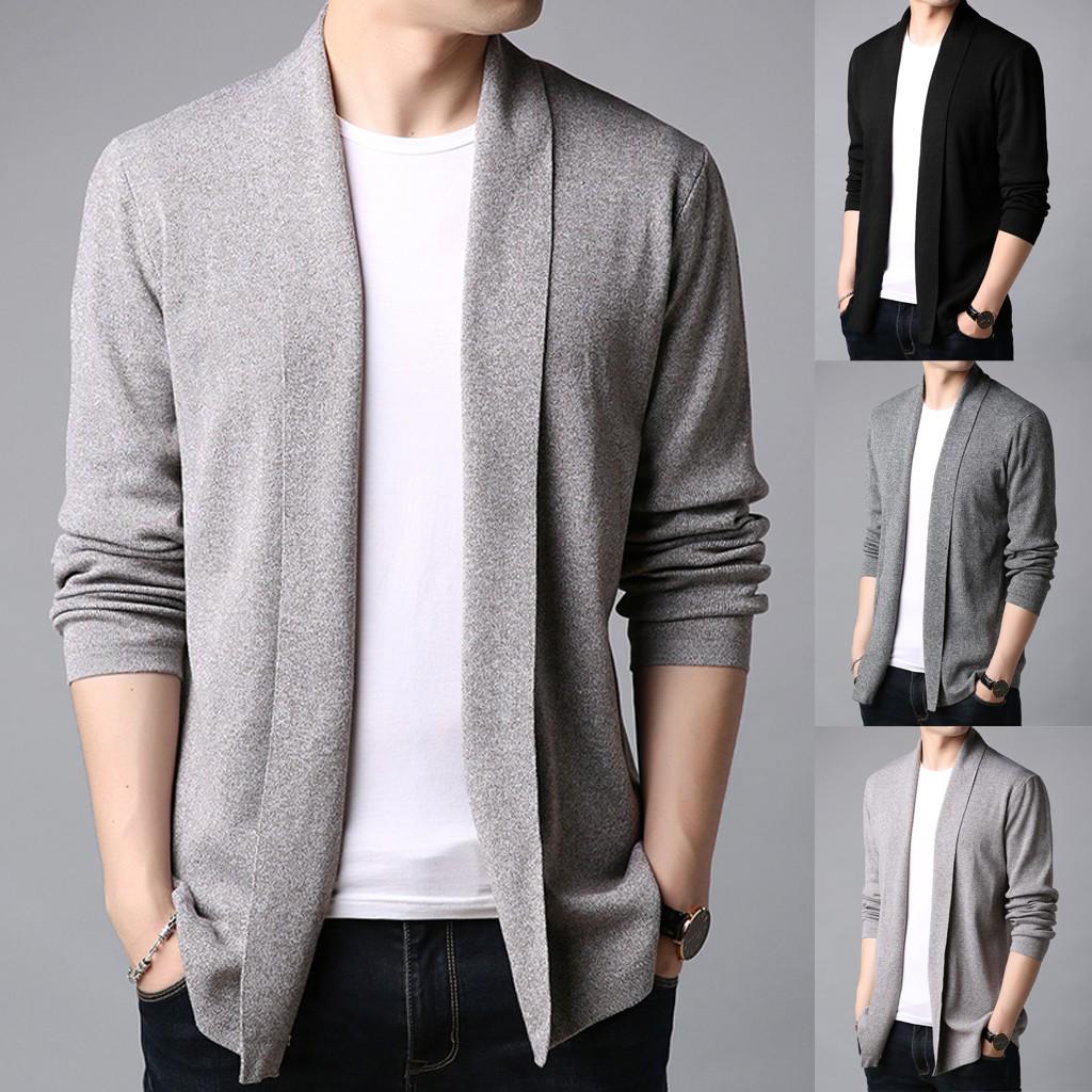 Мужской повседневный однотонный вязаный плащ, куртка, кардиган, верхняя одежда с длинными рукавами