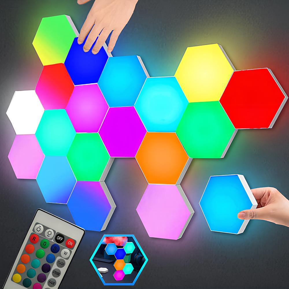 RGB LED Quantum Wireless Hexagon Lamp Сенсорный Ночной Светильник Спальня Сотовые Настенные Лампы Управление Цветной Светодиодный Светильник Для Шкафа