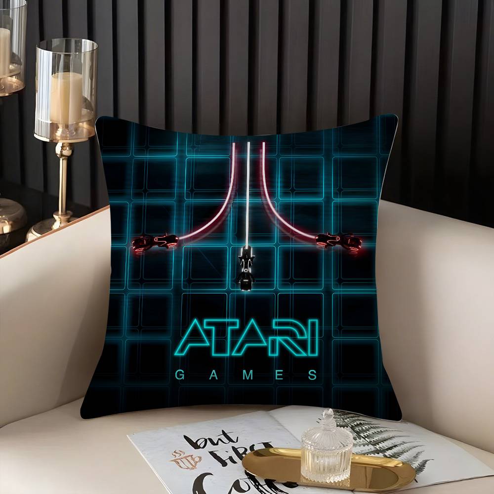 Classic A-AtariS Game Logo Pillow Case Home Dorm Chair Back Short Plush Double-sided Printing Office Nap Time Cushion Cover