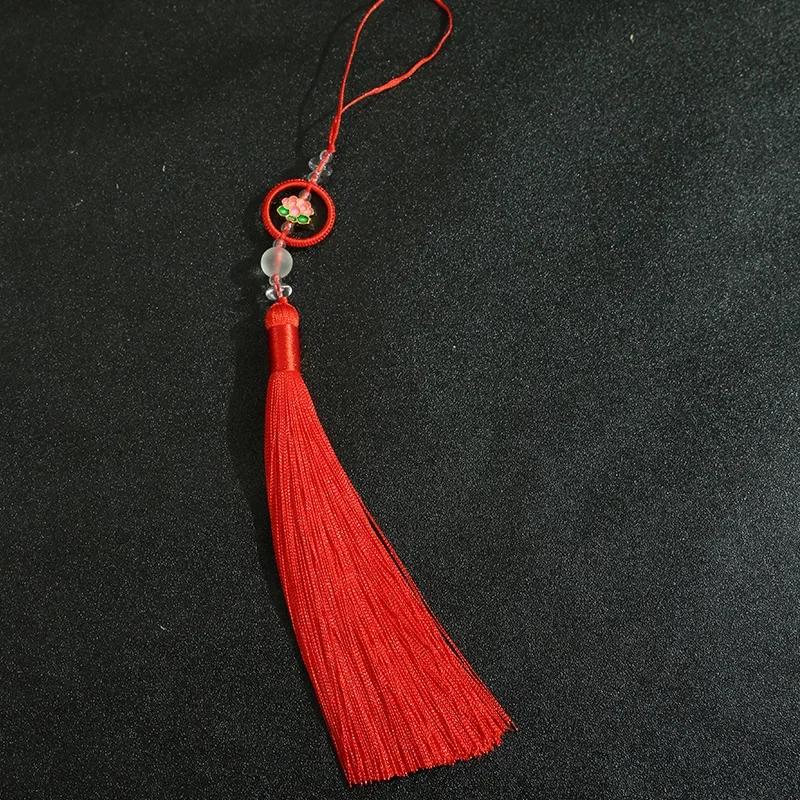 Chinese Retro Auspicious Lotus Beaded Tassel Fringe Women's Handbag Cheongsam & Hanfu Decoration Folding Fan Sachet Car Pendant