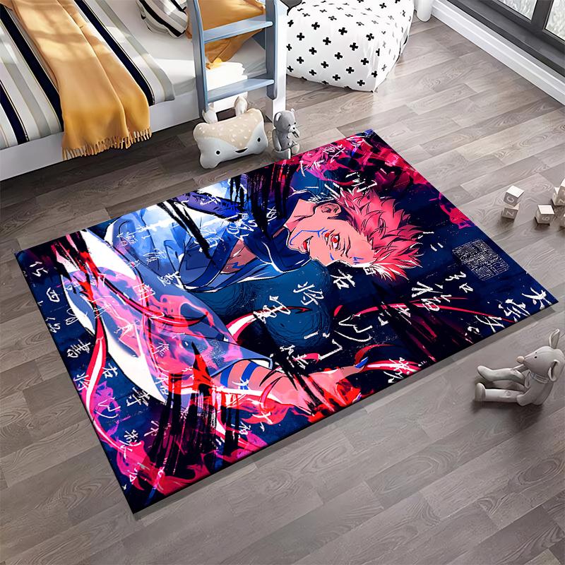 "Anime Character Rug with Dynamic Red and Blue Pattern Design" Suitable for use as an anti-slip for living room bedroom sofas