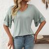 Women's Solid Color V-Neck Lotus Leaf Sleeve Short Sleeve T-Shirt Top Women
