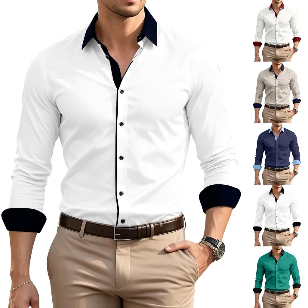 Мужская рубашка с длинным рукавом в стиле business casual со стоячим воротником и воротником для ношения