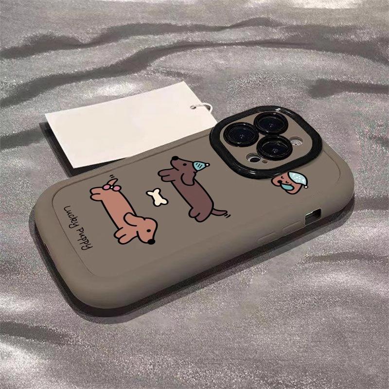 Applicable To Apple 16promax Mobile Phone Case Pink Dachshund Painted IPhone 15plus Puff 14 13