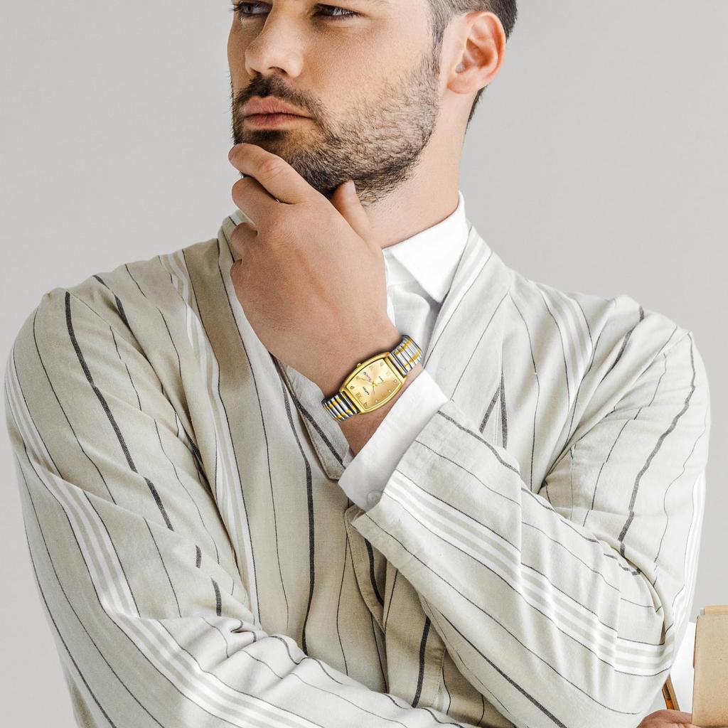 Часы для пары с ремешком из нержавеющей стали, серебряным римским алфавитом, аналоговым дисплеем, водонепроницаемостью 3ATM, кварцевые часы, подарок на день, мужские, золотые - Boyfriend,