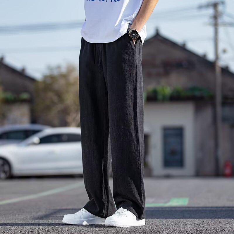 Cotton and linen pants men's summer loose straight men's retro casual trousers new summer thin drape casual trousers