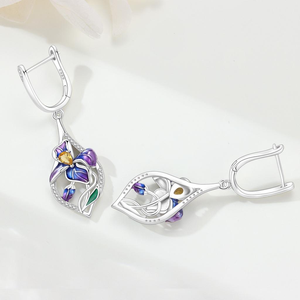 Серьги Orstarry из серебра S925 Изысканная синяя бабочка Цветок фиолетовый ирис Серьги для женщин Подарок на день рождения Серебряные украшения