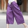 Широкие брюки из хлопка и льна для женщин летом Тонкие укороченные брюки Укороченные брюки из льна в стиле ретро Свободные прямые фиолетовые брюки