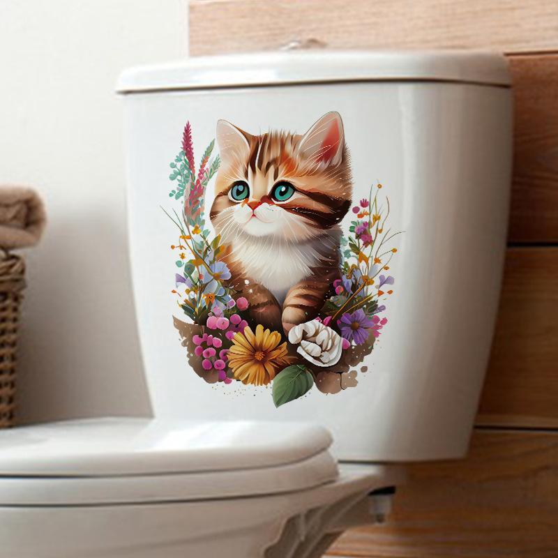 Мультфильм милый акварельный кот наклейка наклейки ванная комната украшение крышки унитаза водостойкая наклейка на стену