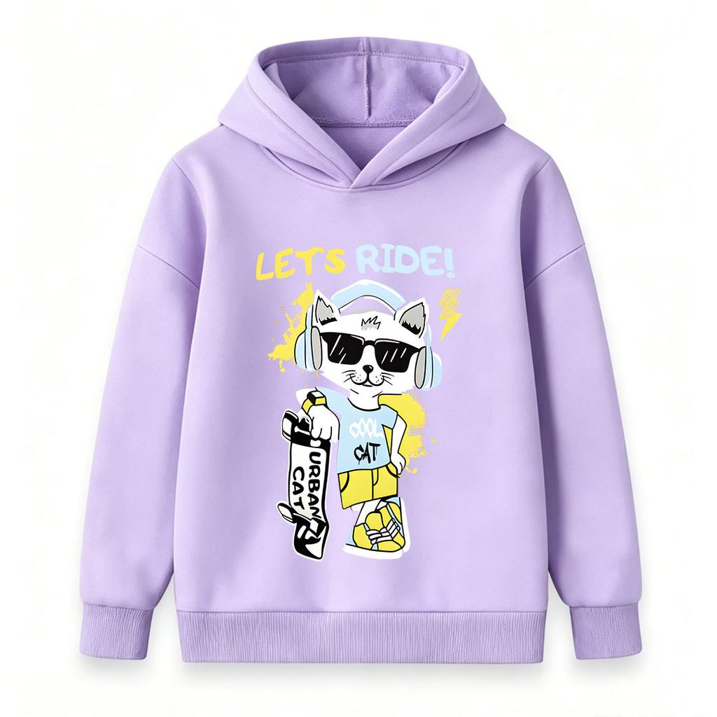 Kids Boys Girls 100% Cotton Crew Neck Short Sleeve T-Shirt, Cool Skateboarding Cat Print Casual Tees, LET'S RIDE Graphic Soft Breathable Summer Tops f