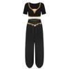 Womens India Dance Outfit Crop Top Gold Trim V Neck Sequin Tassel Pants 2 Piece Set Folk Dance
