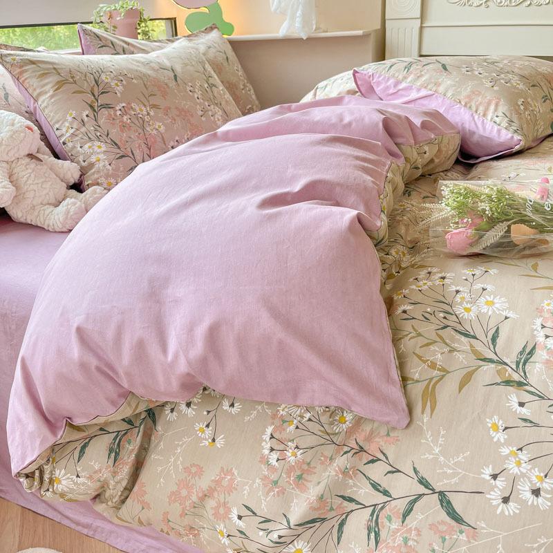 Небольшой комплект из четырех предметов из чистого хлопка с цветочным принтом, хлопковые пододеяльники с девчачьим сердцем, простыни для студентов, односпальная кровать в общежитии, комплект из трех пододеяльников