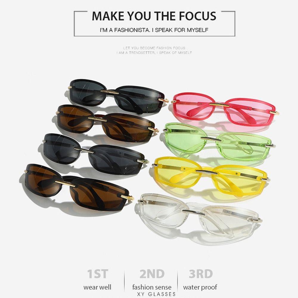 Cool Rimless Square Candy Color Sunglasses Metal Temples Y2K Women's Sun Glasses UV Protection Futuristic Shades
