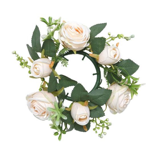 Mini Artificial Wreath Candle Ring Realistic Faux Rose Garland with Plastic Base Candle Wine Decoration Weddings Party Dining Table Centerpiece