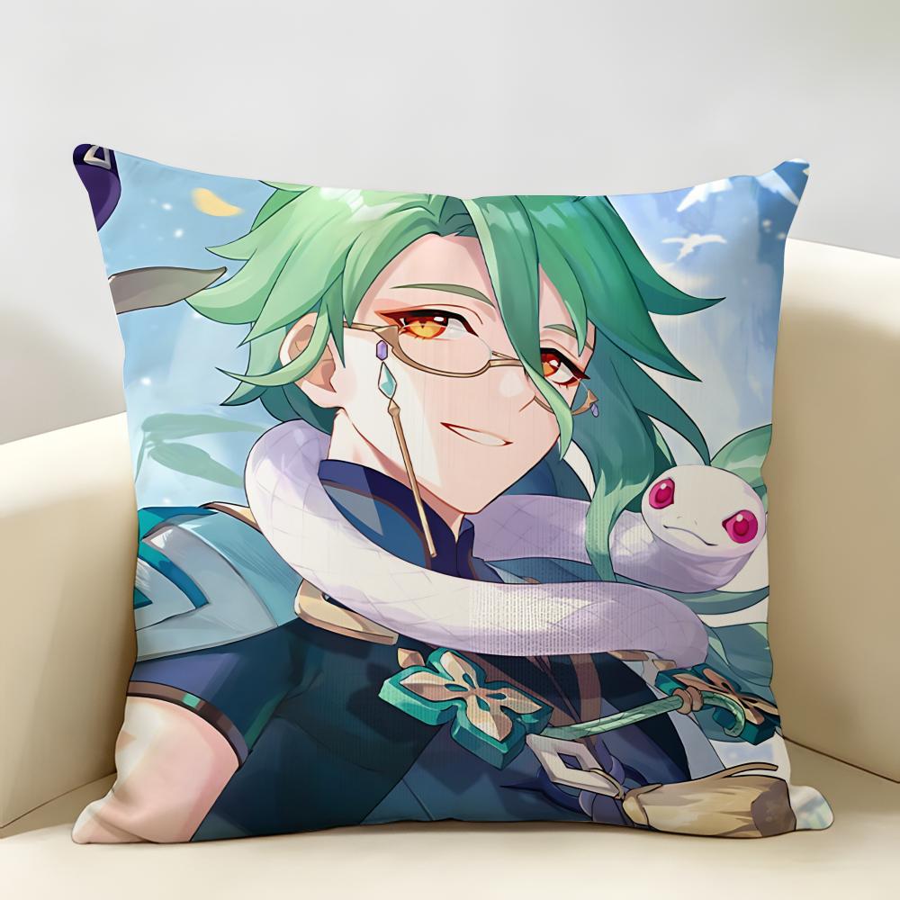 Baizhu Genshin Game Cushion Cover Natural Linen Organic Fabric DoubleSided Printing Room Sofa Decor Pillow Case