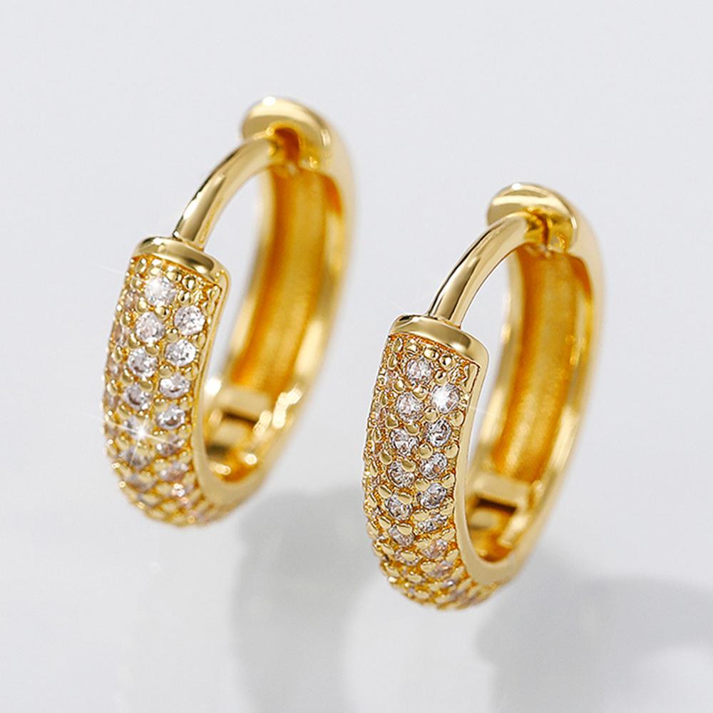 Huitan Luxury CZ Hoop Earrings for Women Gold Color Small Circle Earrings Fashion Versatile Lady's Ear Accessory Simple Jewelry