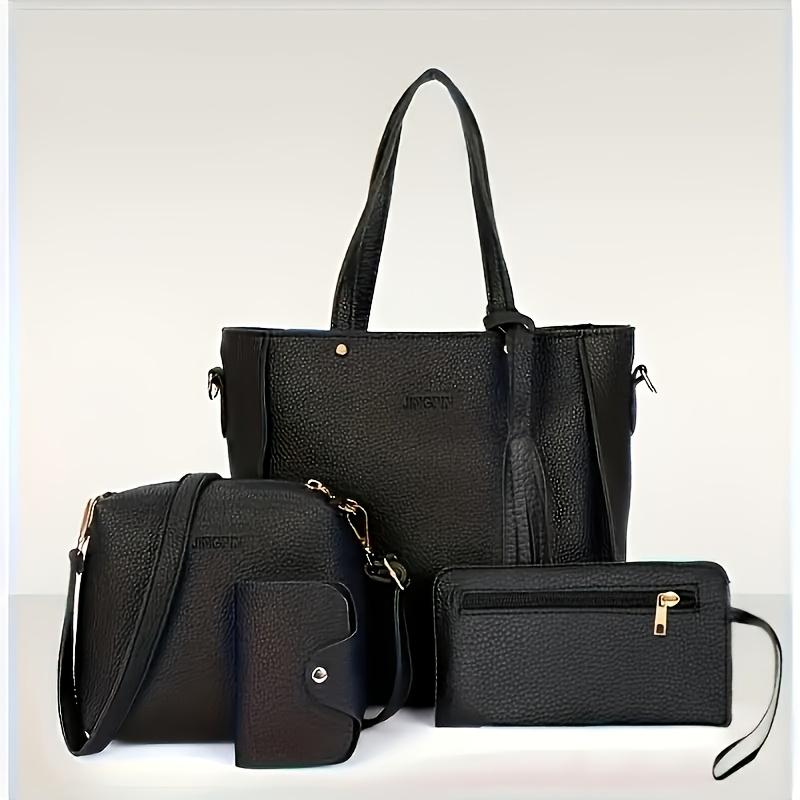 4pcs Elegant Minimalist Women'S Shoulder Bag, Handbag, Crossbody Bag, Women Storage Bag, Holiday Gift, Synthetic, Zipper Closure