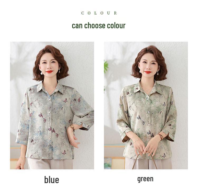 Stylish Autumn Lapel Shirt for Middle-Aged Women - Three-Quarter Sleeve